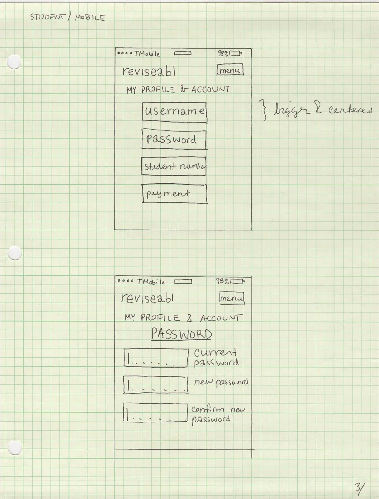 Diagram of the student account and profile view of the EdTech product Reviseabl by Veritacit.