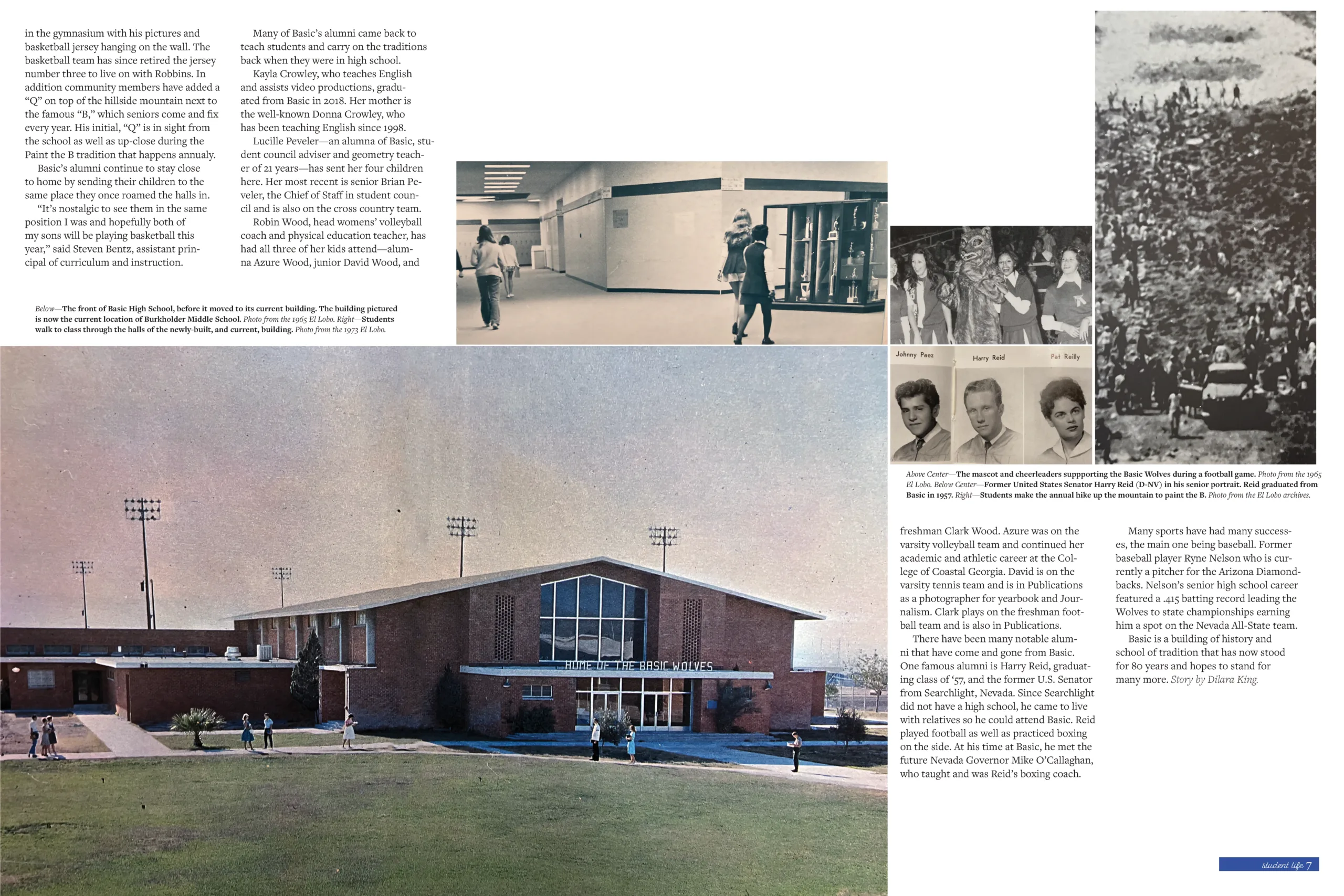 A double-page yearbook spread titled "It’s a Basic Thing" featuring a large blue "BASIC" graphic, historical photos of Basic High School, and modern student life photos celebrating the 80th anniversary.