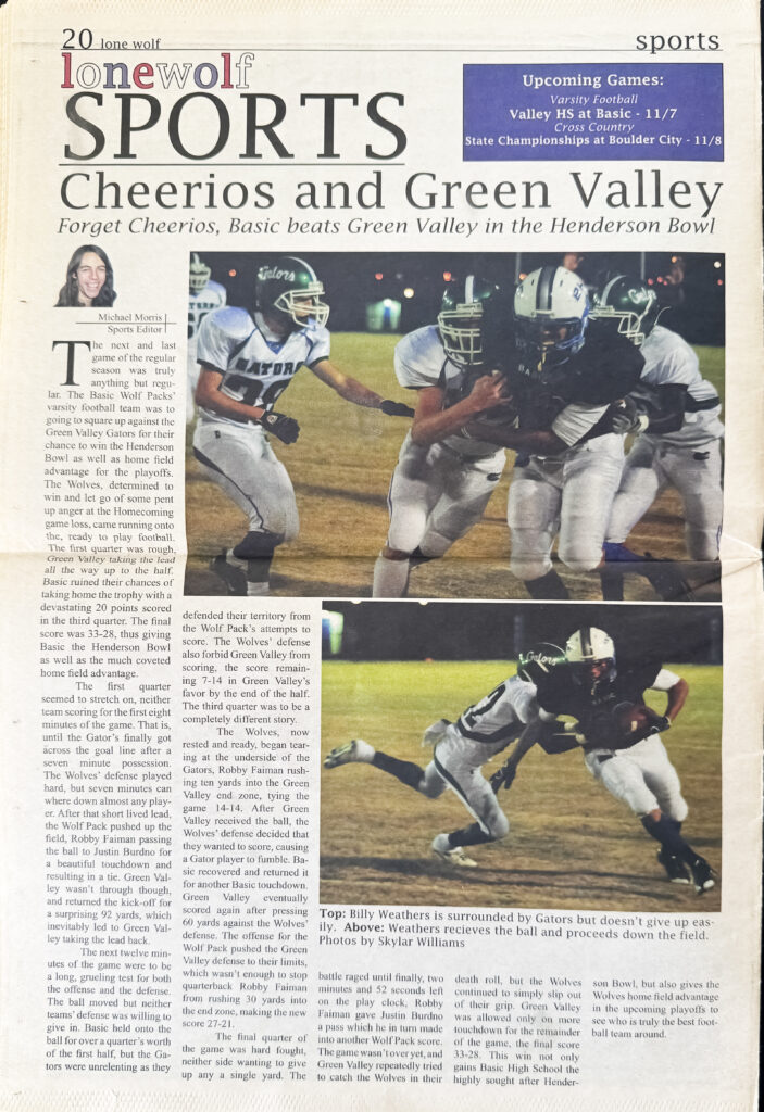 A school newspaper from 2008 featuring a sports article.