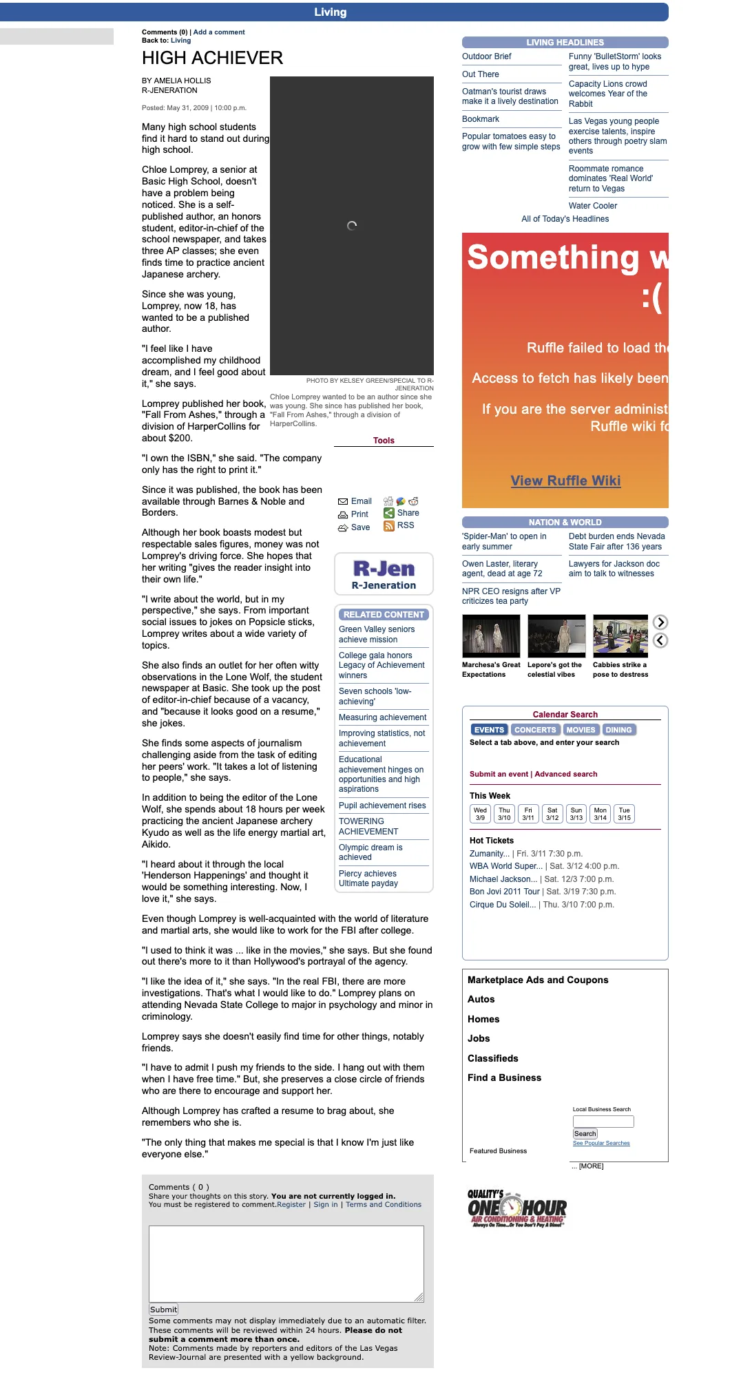 A screenshot of a website from 2009 that was archived using the Wayback Machine of the Internet Archive.