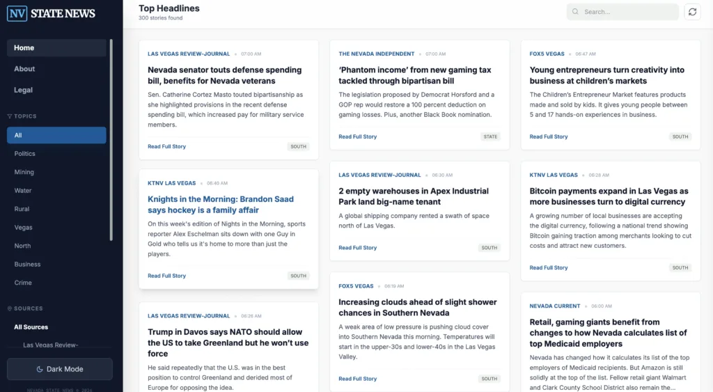 A screen-capture of the website nevadastatenews.com