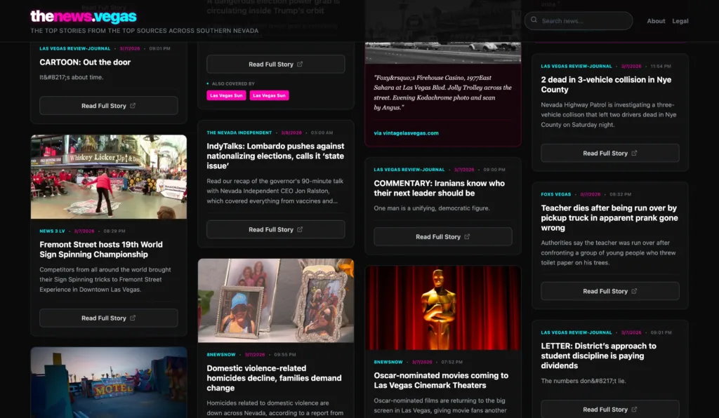 A screen-capture of the website thenews.vegas.