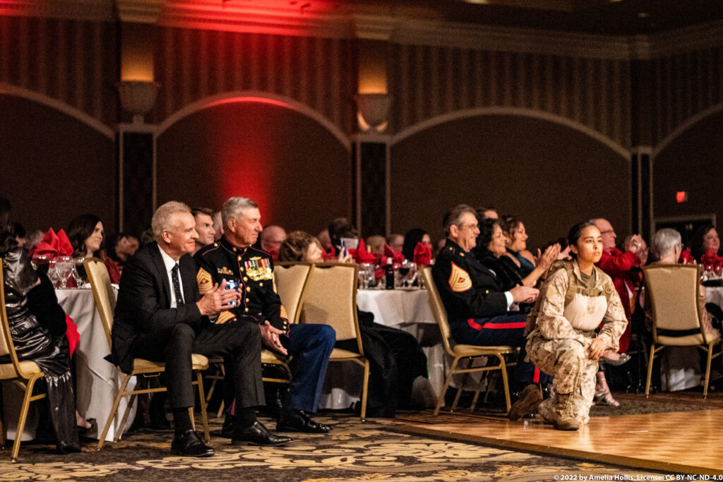 Students performing a historical military play.