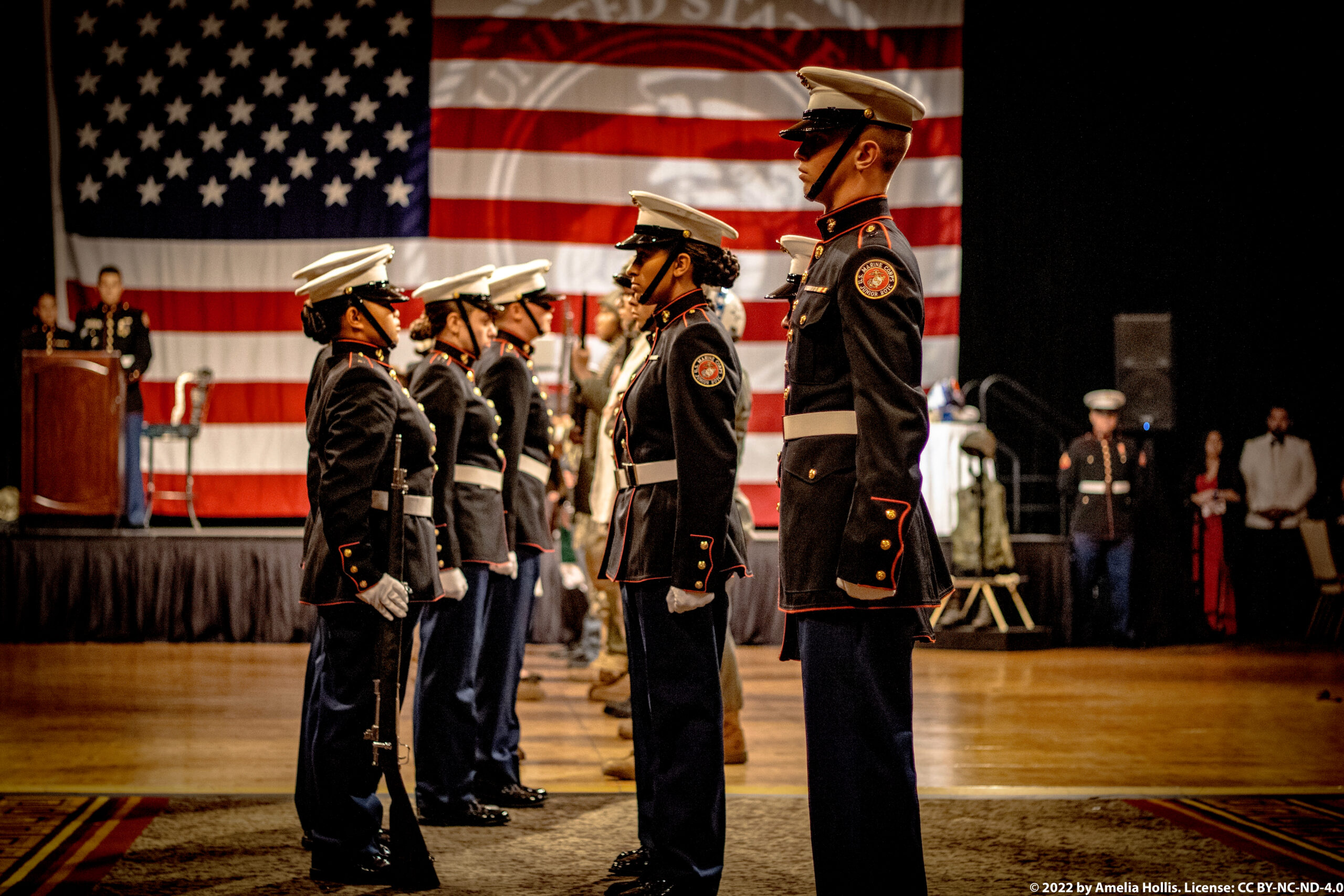 Students performing a historical military play.